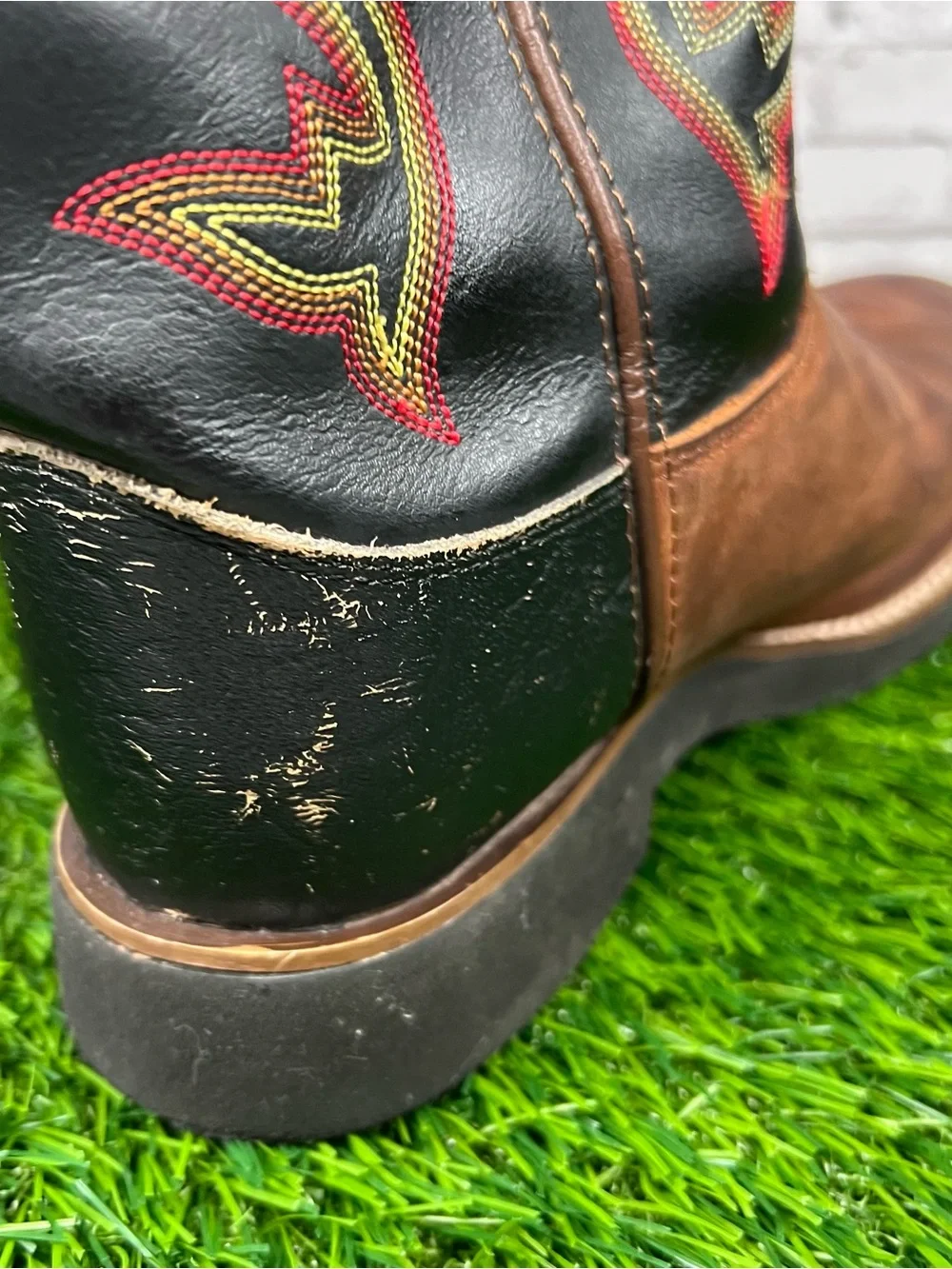 Justin Boots Brown and Black Kids Western Boots with Red & Yellow Stitching